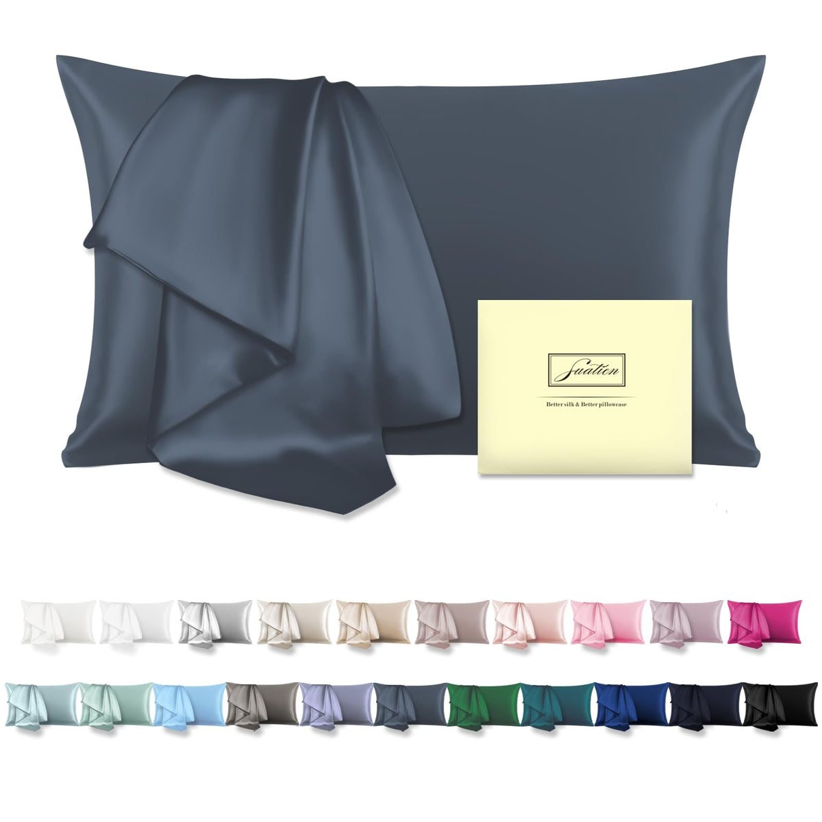 Mulberry Silk Pillowcase for Hair and Skin Standard Size 20"X 26" Pillow Case with Hidden Zipper Soft Breathable Smooth Cooling Silk Pillow Covers for Sleeping (Haze Blue,Standard,1Pcs)