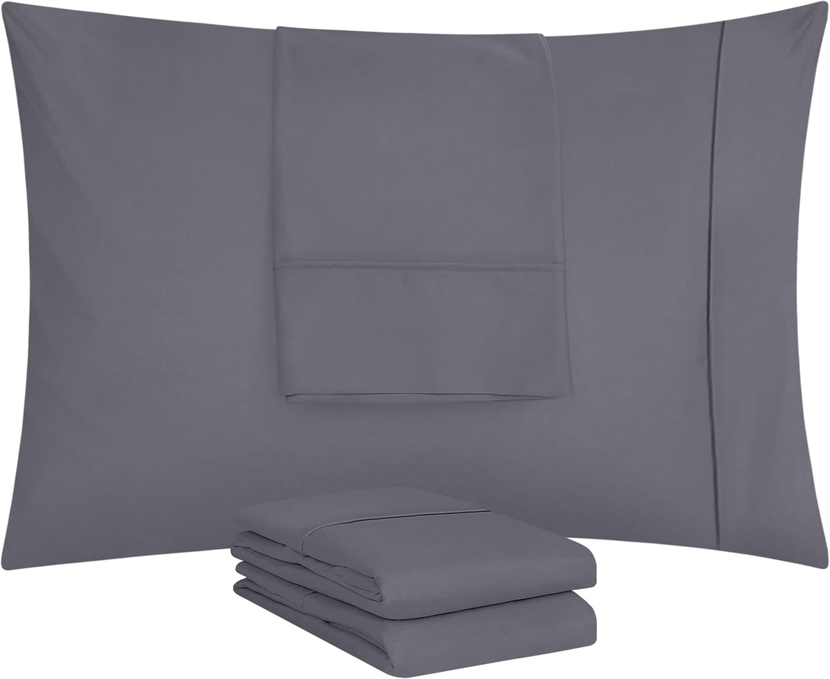 Pillow Covers Queen Size Set of 4, Soft and Comfy Pillow Cases, Grey
