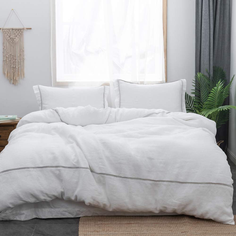Simple&Opulence 100% Linen Duvet Cover Set, 3 Pieces Belgian Flax Breathable Bedding, King Size 104''x92'' (1 Comforter Cover+2 Pillowshams) with Tie Closure Style,Dusty Blue