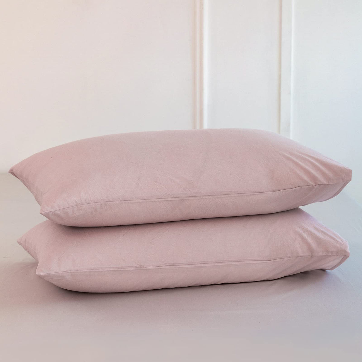 MOOMEE Pillowcase Set of 2 100% Washed Cotton Linen-Like Standard