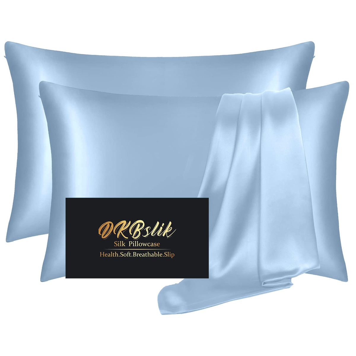 Silk Pillowcase for Hair and Skin, Mulberry Silk Pillow Cases Standard Size, Anti Acne Cooling Sleep Both Sides Natural Silk Satin Pillow Covers with Hidden Zipper, Gifts for Women Men, Ash Blue