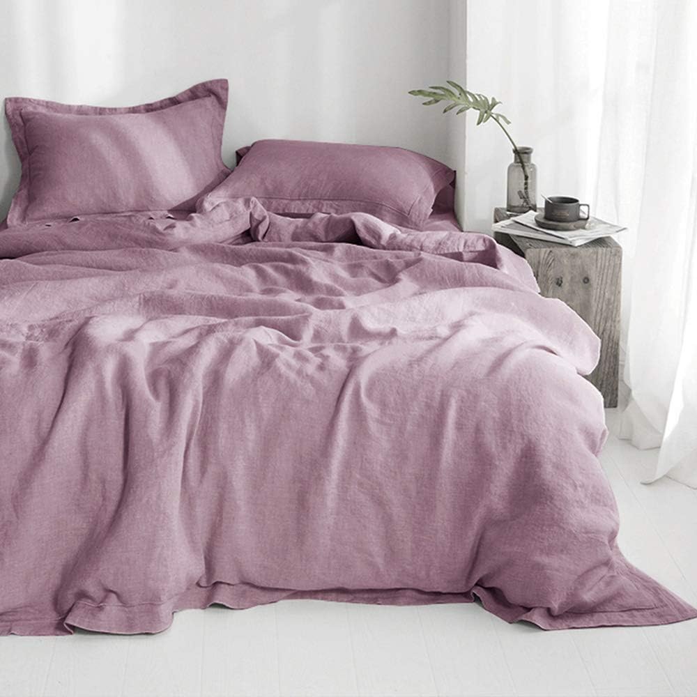 Simple&Opulence 100% French Flax Linen Duvet Cover Set with Embroidery Washed - 3 Pieces (1 Duvet Cover with 2 Pillow Shams) with Button Closure Soft Breathable Farmhouse - Linen, King Size