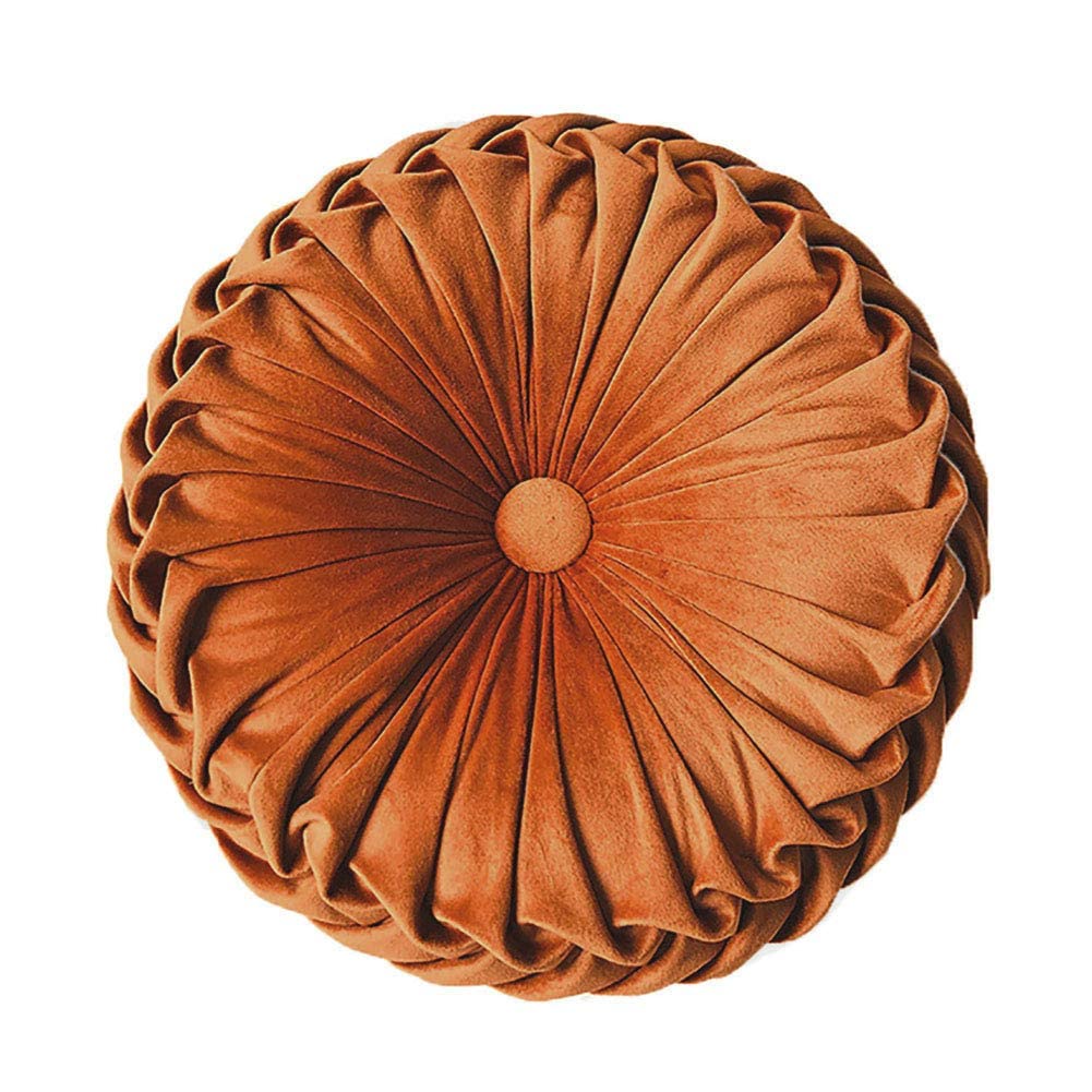 Teieas Round Pillows Velvet Pleated Circle Pillow Floor Pillows Burgundy