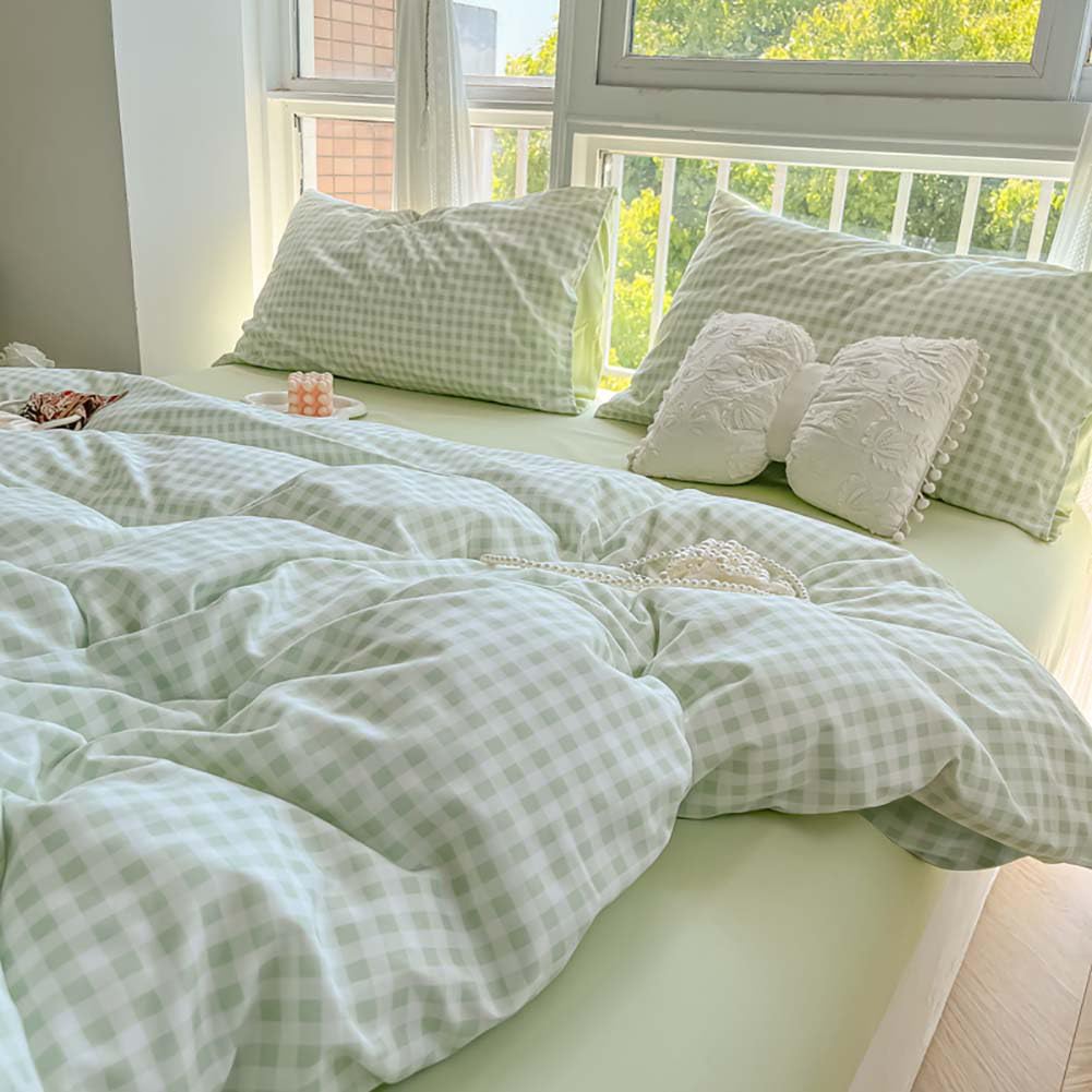 Nayoroom Gingham Duvet Cover Set Queen Brown Tan Plaid Checkered Bedding