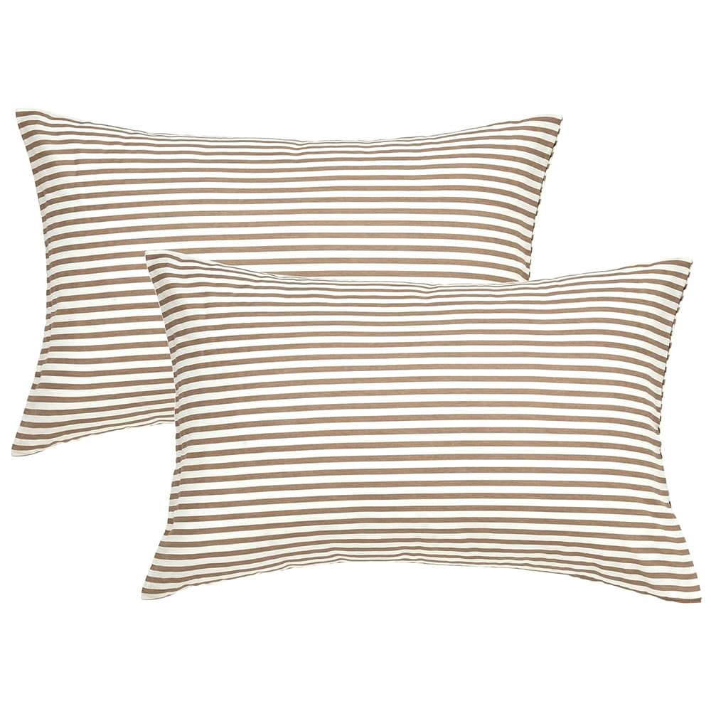 JELLYMONI Cotton Classic Striped Pillowcases Set of 2, Green, Queen