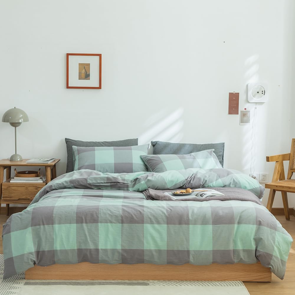 FACE TWO FACE Bedding Duvet Cover Set100% Washed Cotton Duvet Cover Linen Like Textured Breathable Durable Soft Comfy (Full, White)