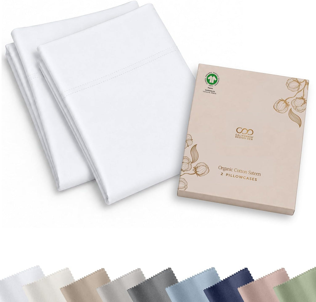 California Design Den 100% Organic Cotton Pillow Cases Standard Size, White