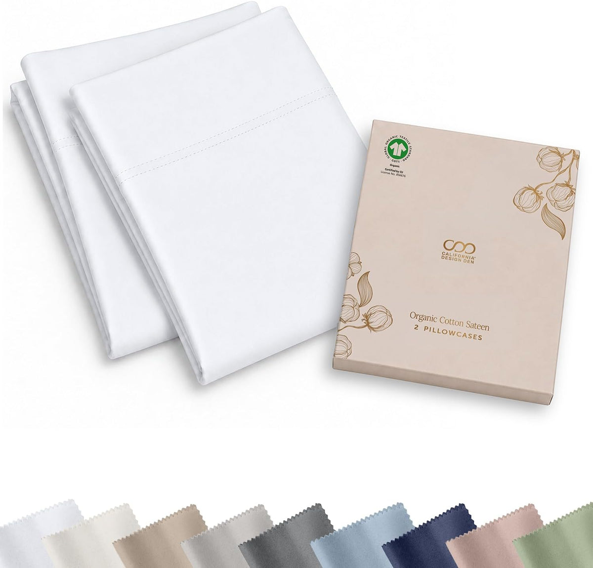 California Design Den 100% Organic Cotton Pillow Cases Standard Size, White