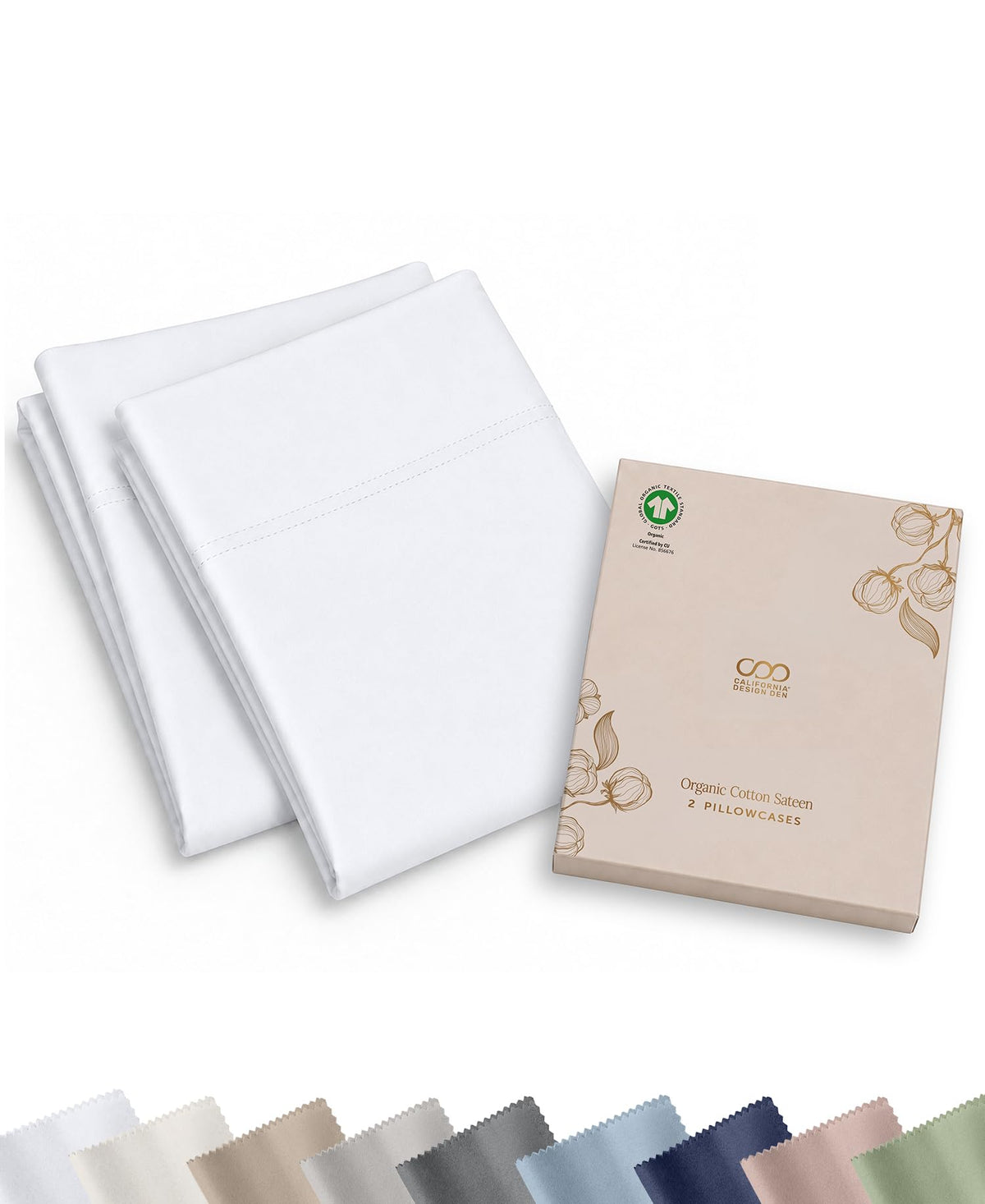 California Design Den 100% Organic Cotton Pillow Cases Standard Size, White