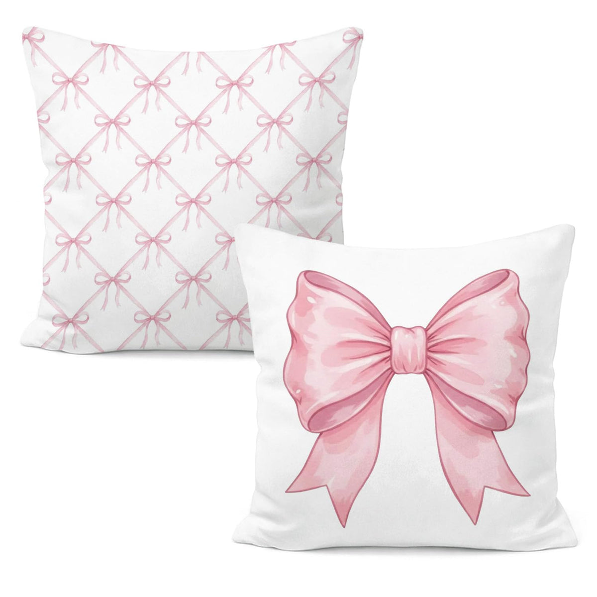 Pink Bow Decorative Throw Pillow 18x18 Inch – Cute Blush Pink Striped Pillow Cover for Girls Room, Baby Nursery, Sofa or Bedroom Decor