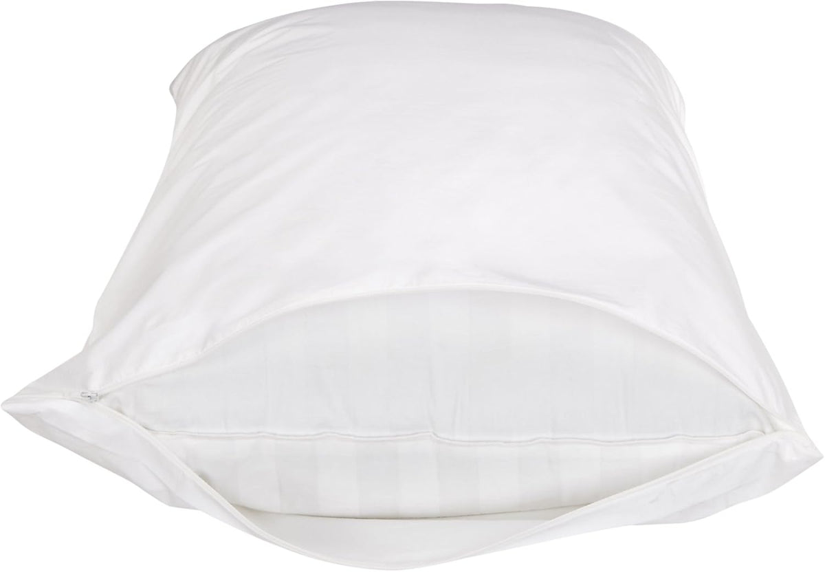 Amazon Basics King Pillow Protector with Zipper, Breathable 100% Cotton Hypoallergenic, Tight Weave, Machine Washable, White, 37 x 21 Inches, Pillows Not Included