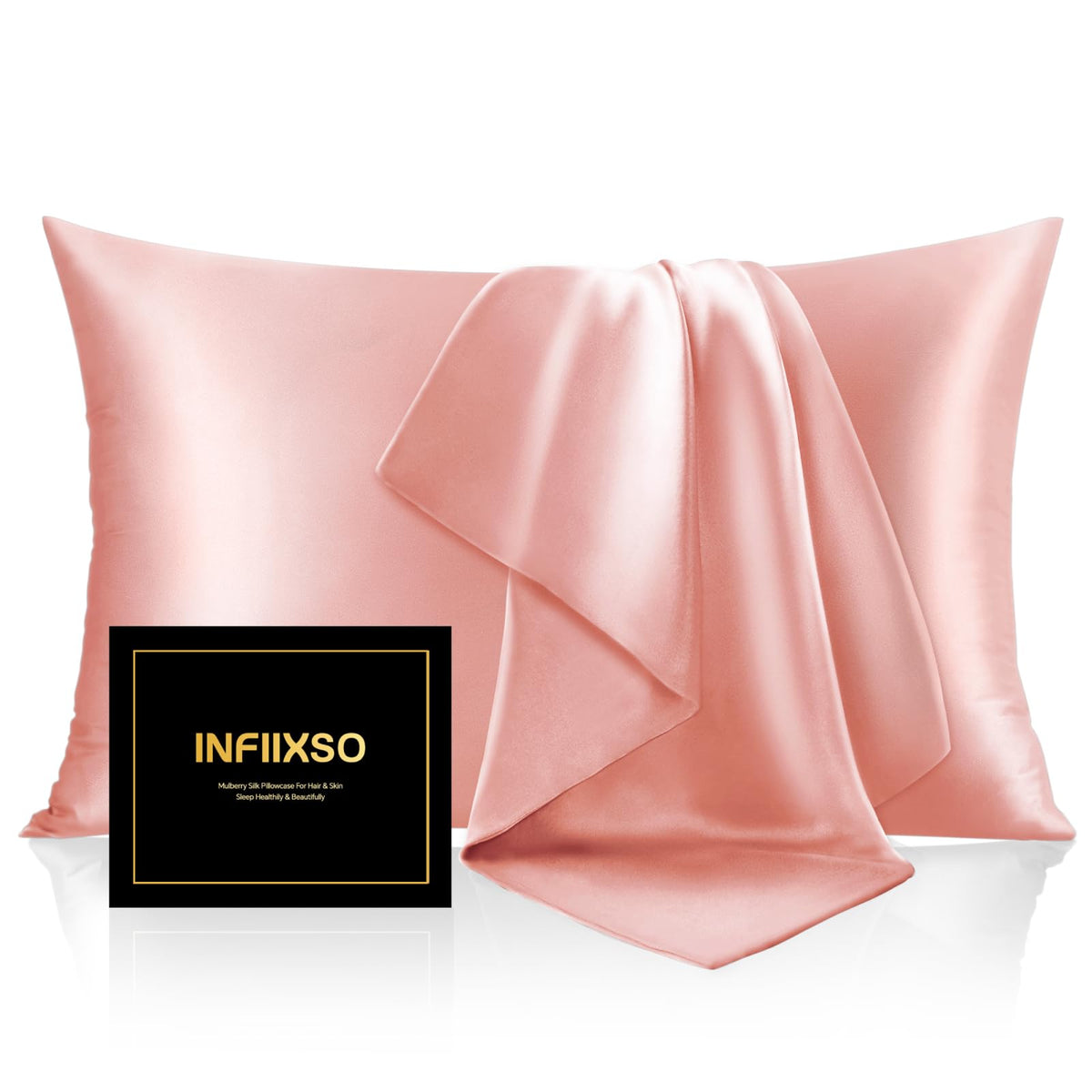 INFIIXSO Silk Pillow Cases 2 Pack, Standard Size, Hidden Zipper, Light Grey