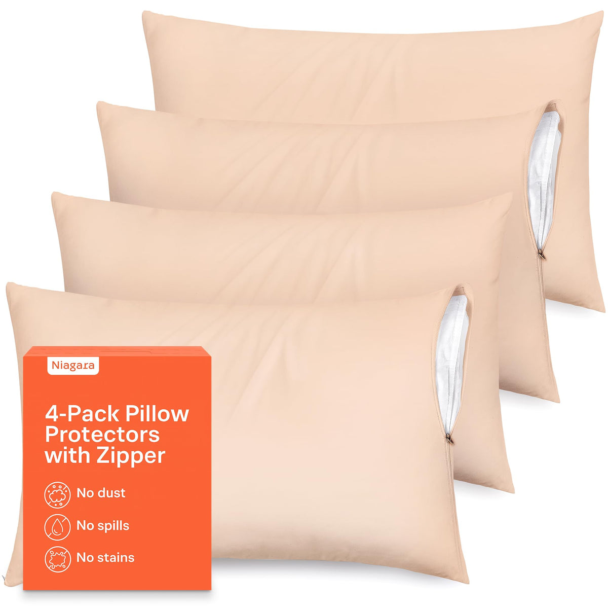 Ultra Soft Pillow Protectors with Zipper - Queen Size - Set of 2 - White
