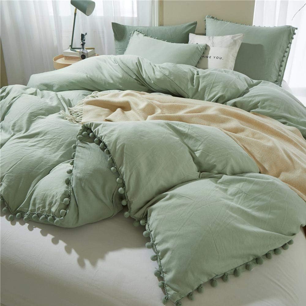 ETDIFFE Sage Green Boho Duvet Cover Set Queen Size, 3 Piece, 90x90 Inch