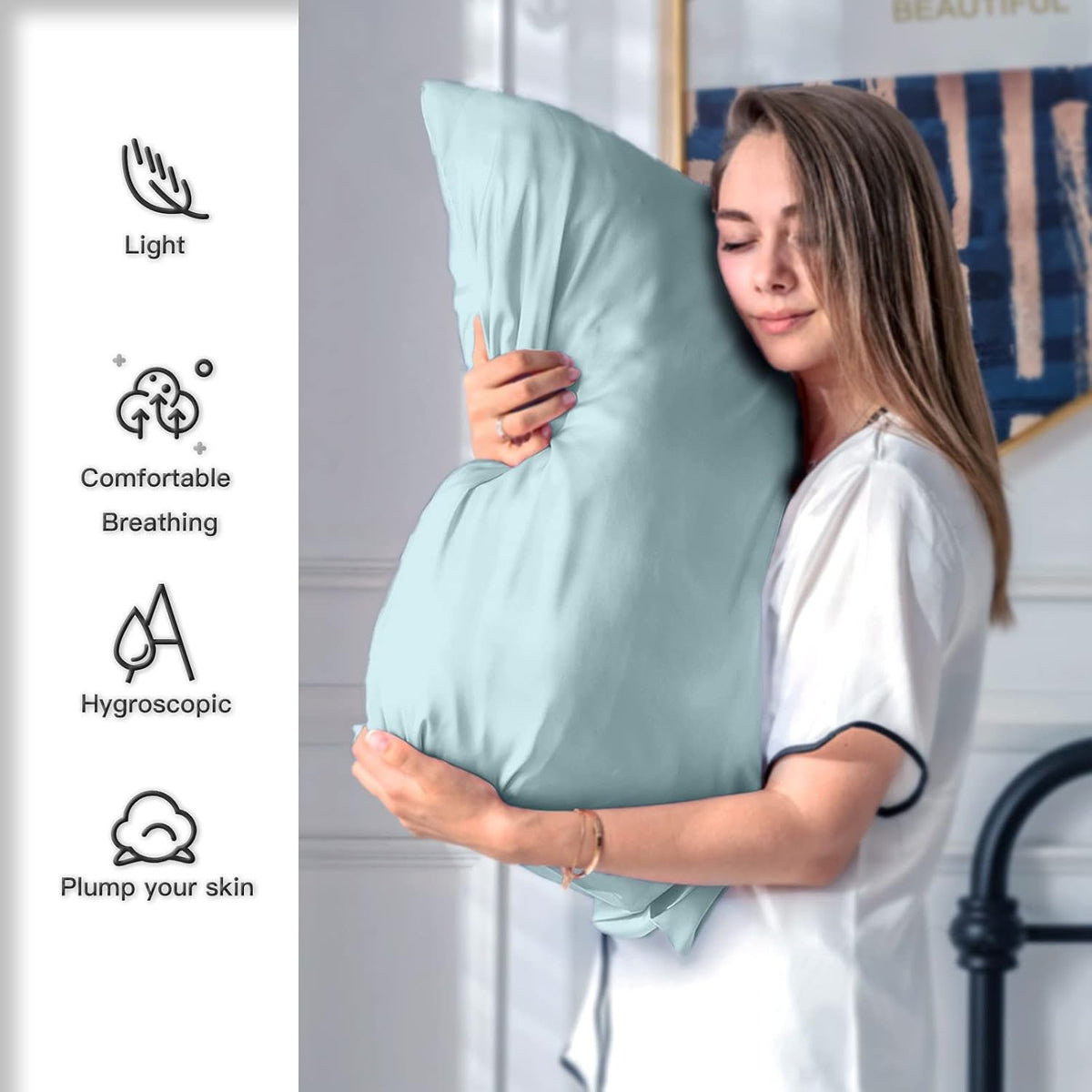 Mulberry Silk Pillowcase for Hair and Skin Standard Size 20"X 26" Pillow Case with Hidden Zipper Soft Breathable Smooth Cooling Silk Pillow Covers for Sleeping (Haze Blue,Standard,1Pcs)