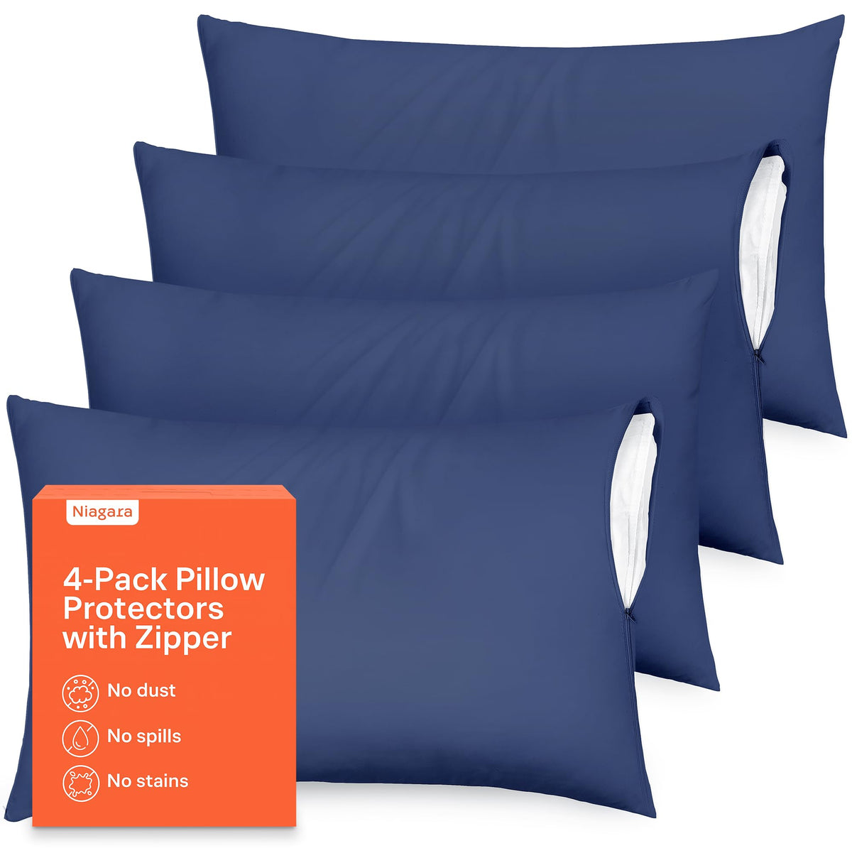 Ultra Soft Pillow Protectors with Zipper - Queen Size - Set of 2 - White