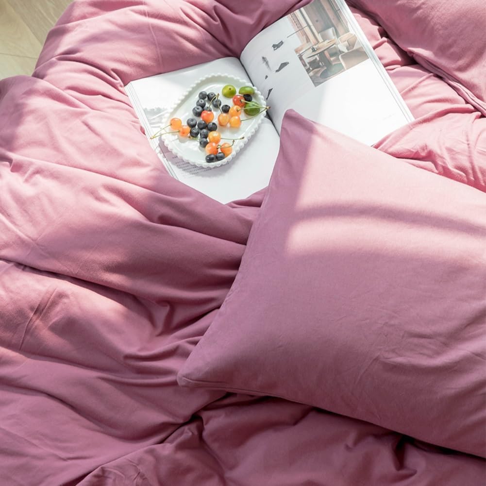 Purple Bedding Duvet Cover Full Size 3 Pieces Pale Mauve Duvet Cover Boho Solid Bedding Set Luxury Soft Jersey Knit Cotton Comforter Cover with 2 Pillowcases Breathable Soft Mauve Color Bedding Set