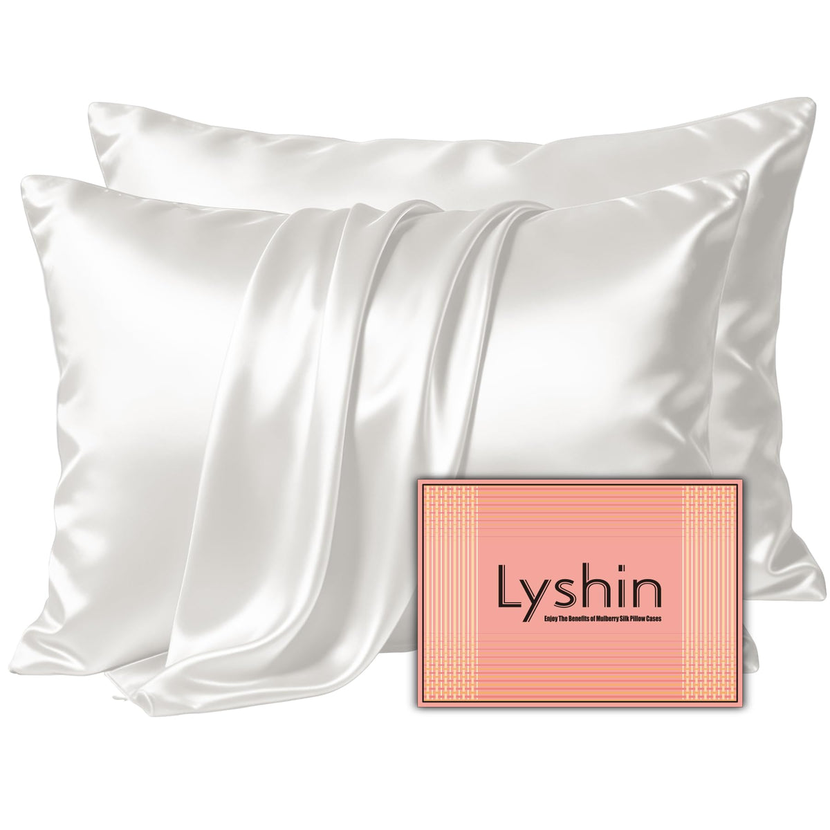 LYSHIN White Silk Pillow Cases Standard Size with Hidden Zipper