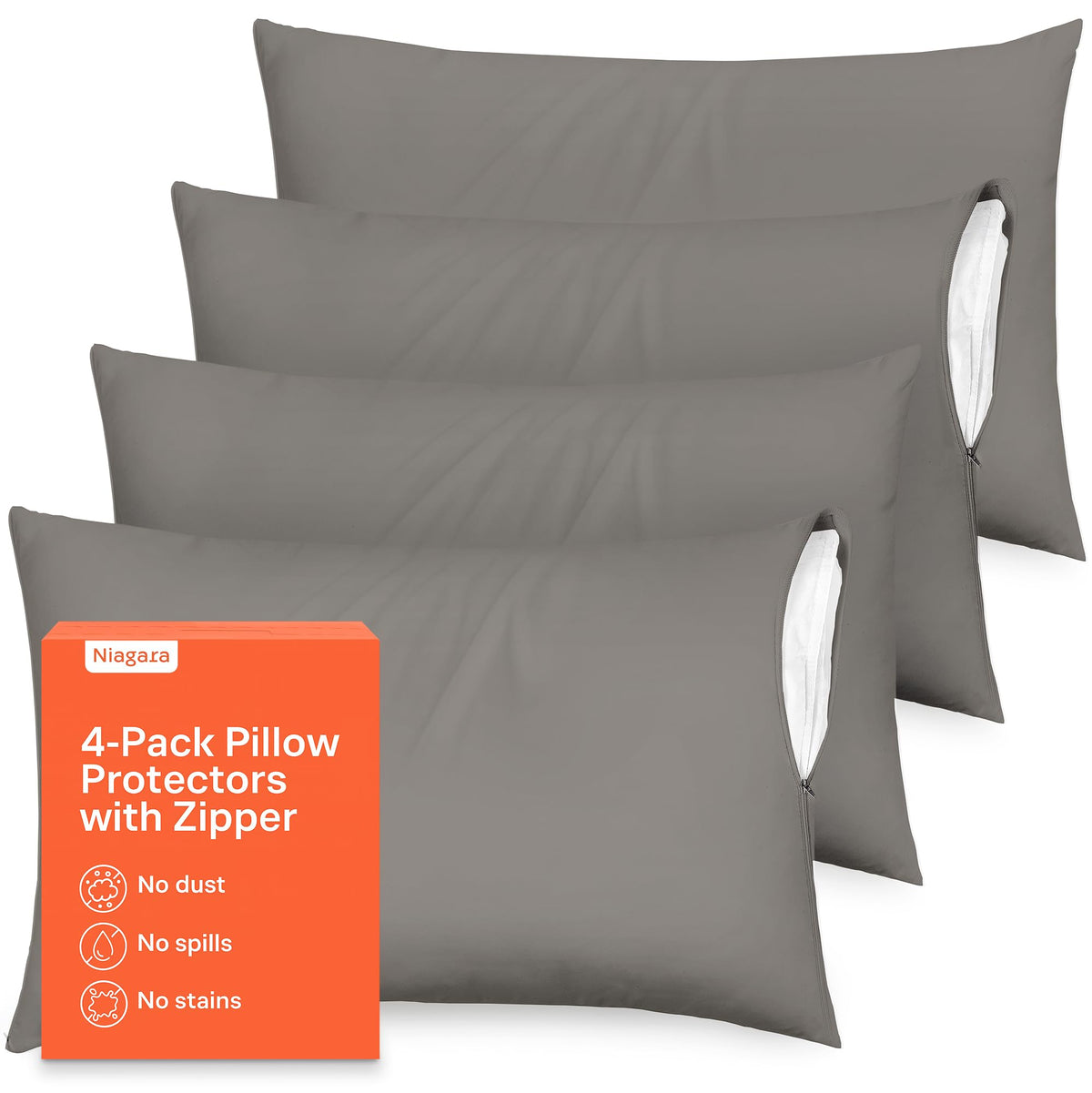 Ultra Soft Pillow Protectors with Zipper - Standard Size - Set of 2 - White