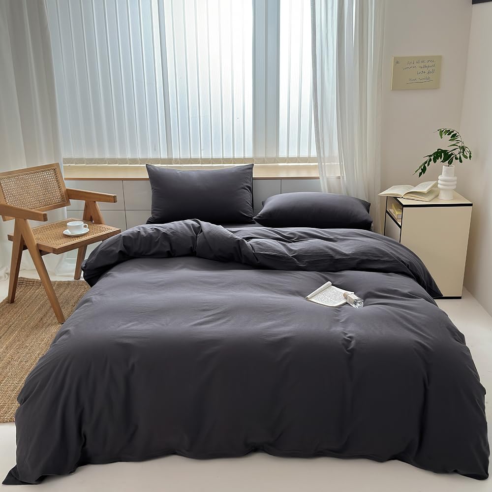 FACE TWO FACE Bedding Duvet Cover Set100% Washed Cotton Duvet Cover Linen Like Textured Breathable Durable Soft Comfy (Full, White)