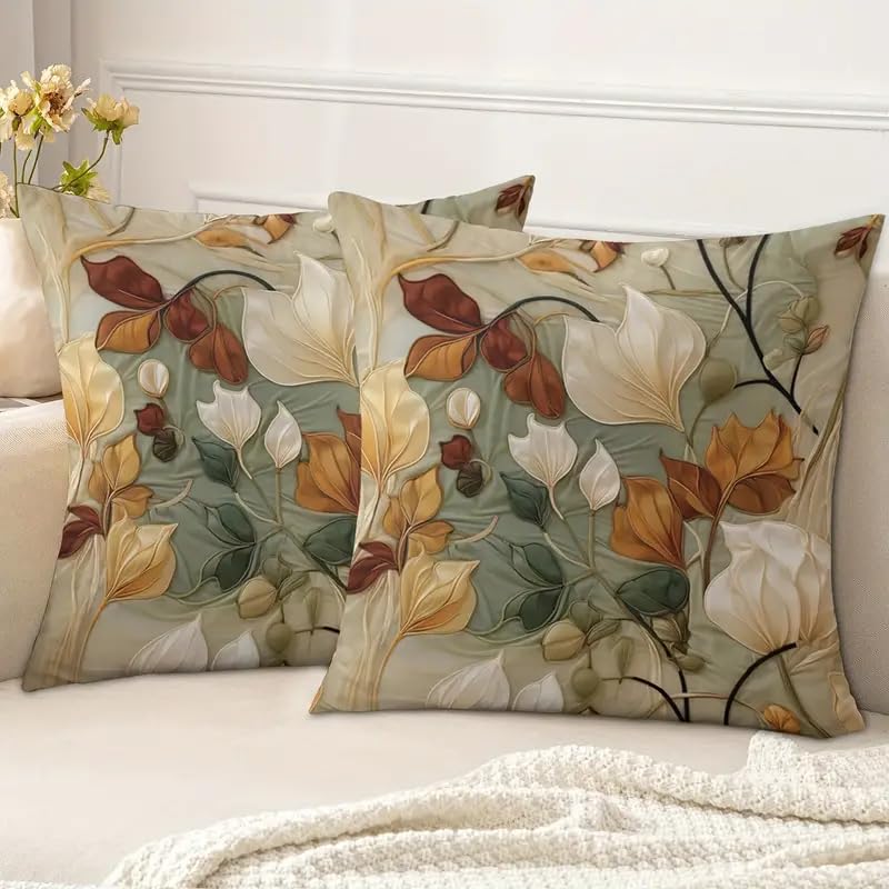 Decorative Throw Pillow Covers, Modern Abstract Brown Geometric Pattern, Set of 2，18x18 Pillows Linen Pillowcase，Modern Decorative Square Pillowcases for Sofa Couch Bedroom Living Room Car