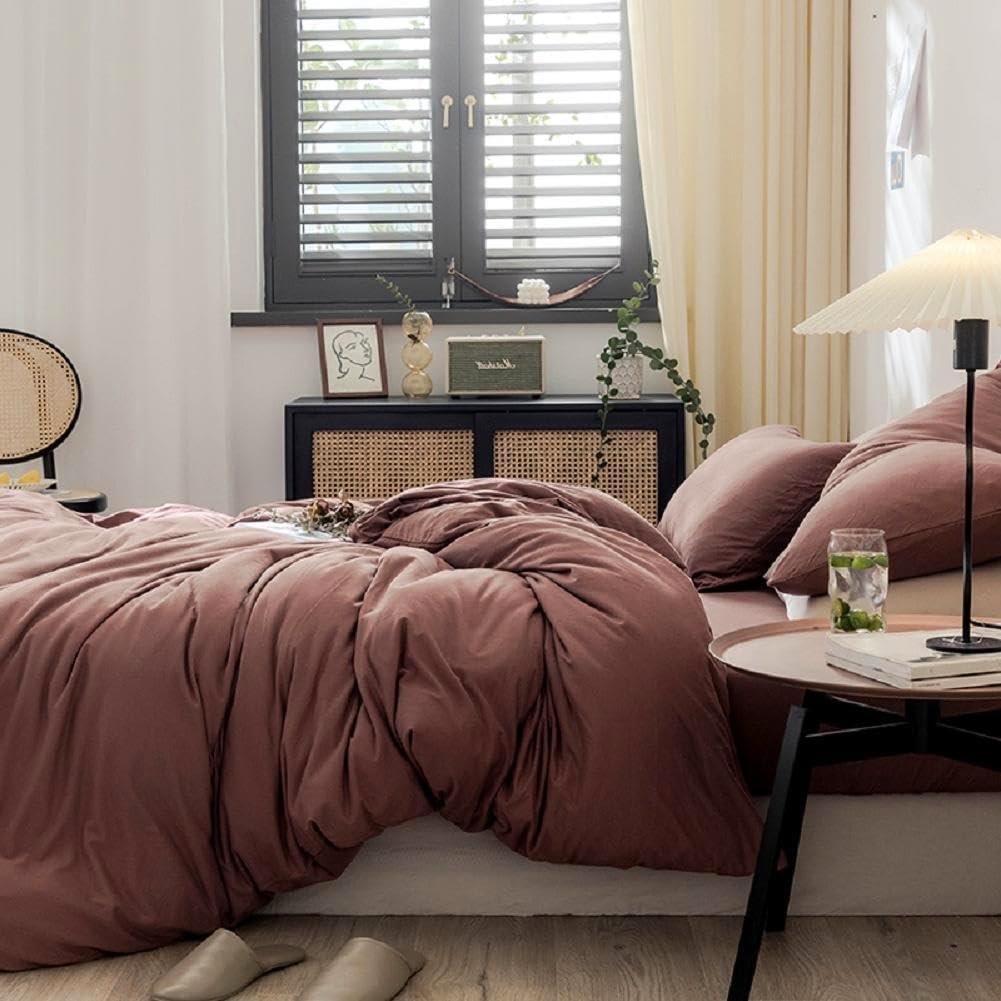 Purple Bedding Duvet Cover Full Size 3 Pieces Pale Mauve Duvet Cover Boho Solid Bedding Set Luxury Soft Jersey Knit Cotton Comforter Cover with 2 Pillowcases Breathable Soft Mauve Color Bedding Set