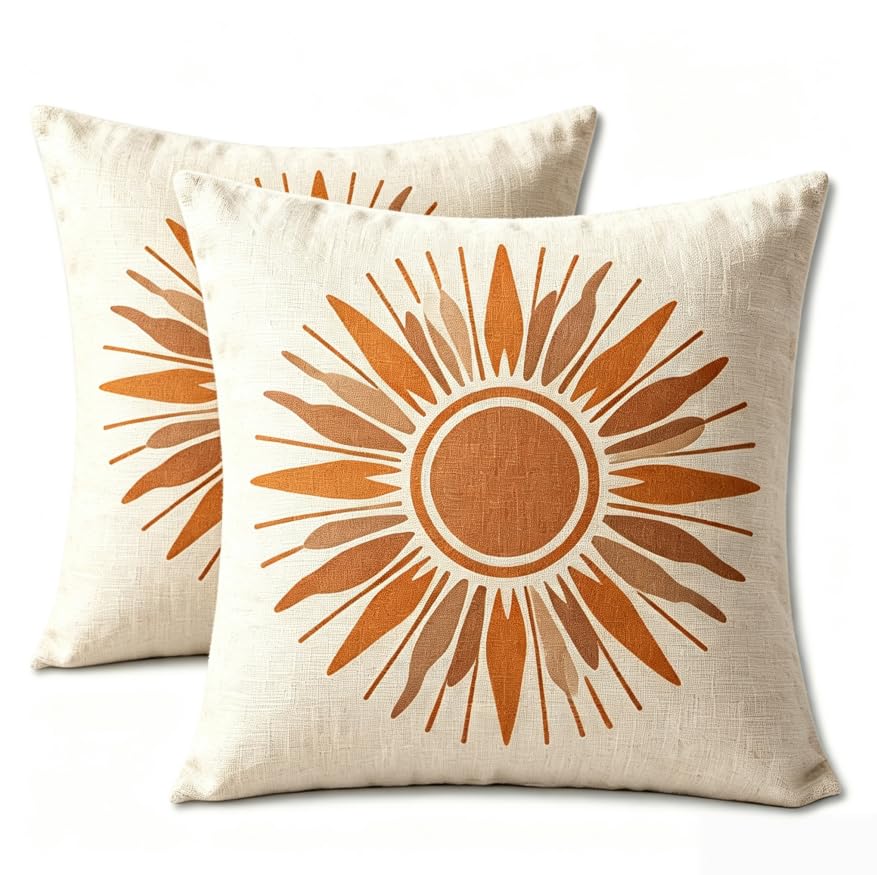 Decorative Throw Pillow Covers, Modern Abstract Brown Geometric Pattern, Set of 2，18x18 Pillows Linen Pillowcase，Modern Decorative Square Pillowcases for Sofa Couch Bedroom Living Room Car