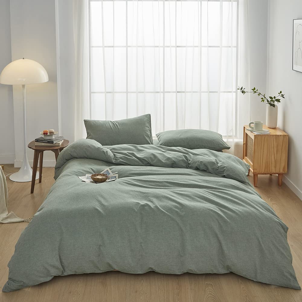FACE TWO FACE Bedding Duvet Cover Set100% Washed Cotton Duvet Cover Linen Like Textured Breathable Durable Soft Comfy (Full, White)