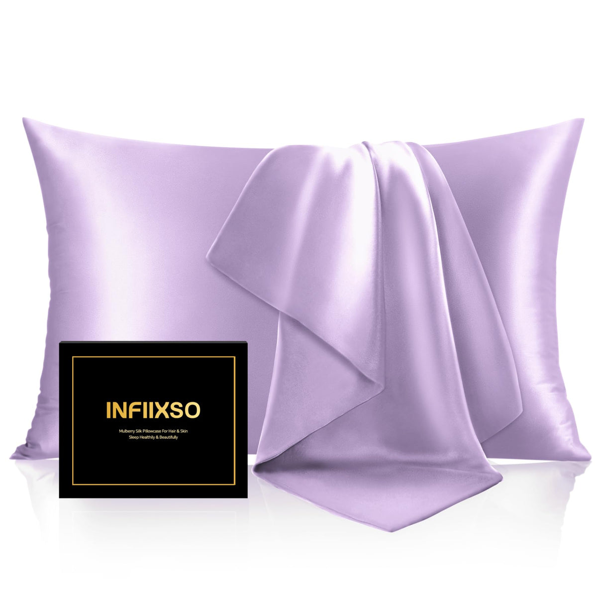 INFIIXSO Silk Pillow Cases 2 Pack, Standard Size, Hidden Zipper, Light Grey