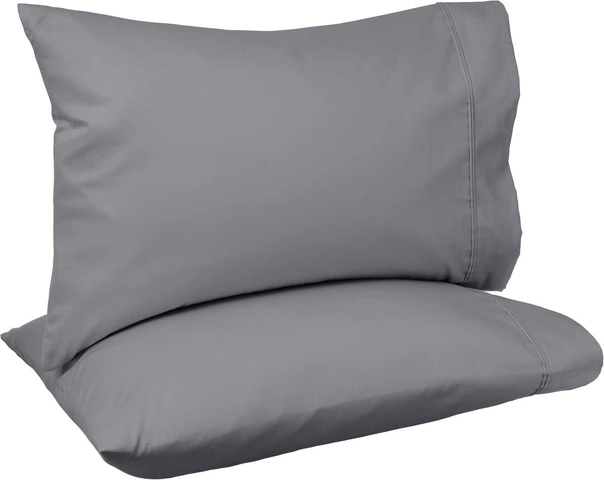 Amazon Basics 400 Thread Count 100% Cotton Pillow Cases, Soft, Wrinkle Resistant, Sateen Weave, Standard Size, 30" x 20", Dark Gray, Set of 2