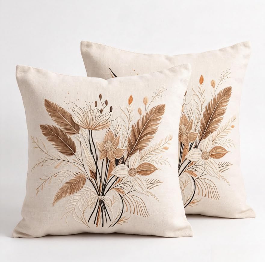 Decorative Throw Pillow Covers, Modern Abstract Brown Geometric Pattern, Set of 2，18x18 Pillows Linen Pillowcase，Modern Decorative Square Pillowcases for Sofa Couch Bedroom Living Room Car