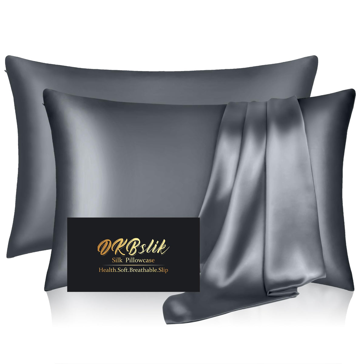 Silk Pillowcase for Hair and Skin, Mulberry Silk Pillow Cases Standard Size, Anti Acne Cooling Sleep Both Sides Natural Silk Satin Pillow Covers with Hidden Zipper, Gifts for Women Men, Ash Blue