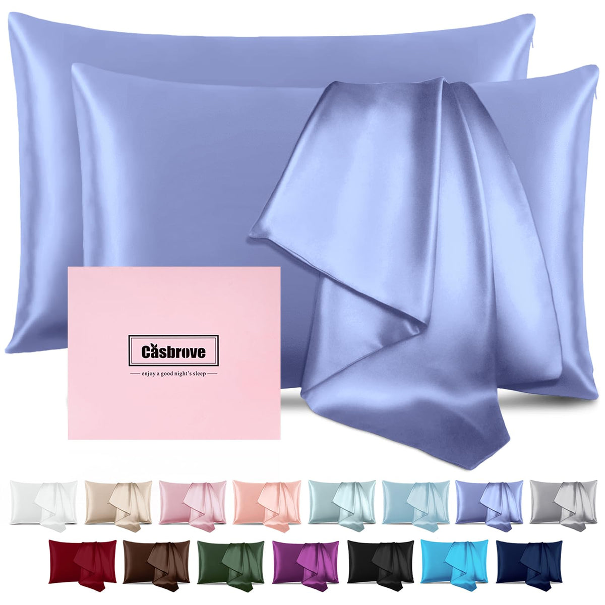 Silk Pillow Cases Mulberry Silk Pillowcases Soft Breathable Both Sided Natural Silk Pillowcase with Zipper Beauty Sleep Silk Pillow Cases 1 Pc for Gift (Standard, Cornflower Blue)