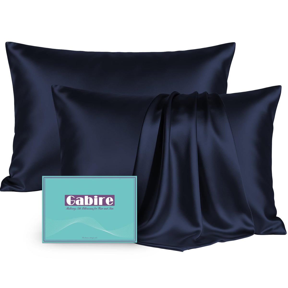 Gabire Mulberry Silk Pillow Cases Set of 2, Both Sides Real Silk Pillowcase for Hair and Skin Prevent Acne Pillowcase Organic Silk Pillowcase 2 Pack with Hidden Zipper, Black, Standard (20"×26")