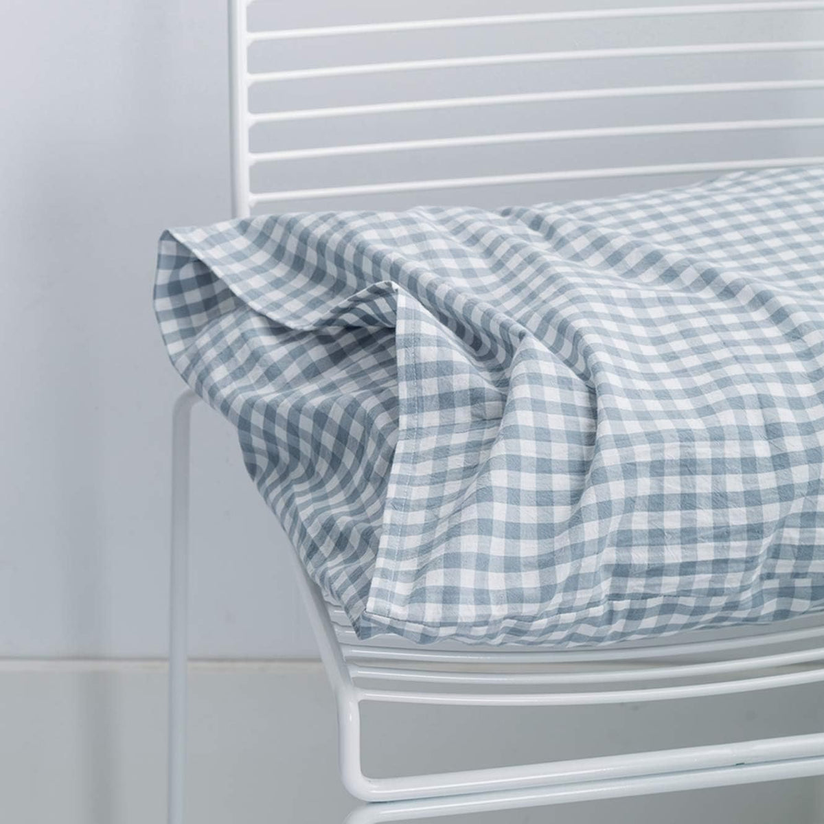SUSYBAO Light Blue Gingham Duvet Cover Queen 100% Washed Cotton Blue Plaid Duvet Cover Set 3 Pieces 1 Blue Grid Duvet Cover with Zipper Ties 2 Pillow Cases Luxury Gingham Plaid Bedding Set Breathable