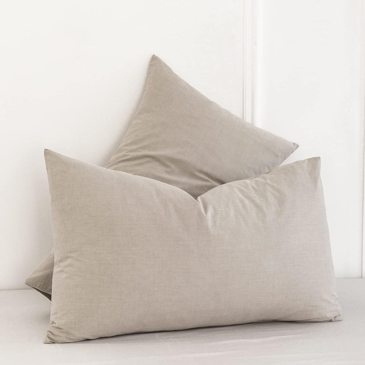 MOOMEE Pillowcase Set of 2 100% Washed Cotton Linen-Like Standard