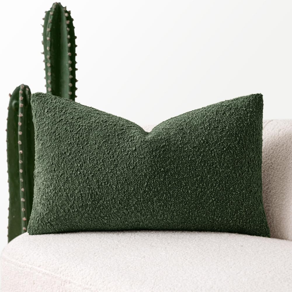 MIULEE Textured Boucle Lumbar Pillow Cover for Bed 12x20 Neutral