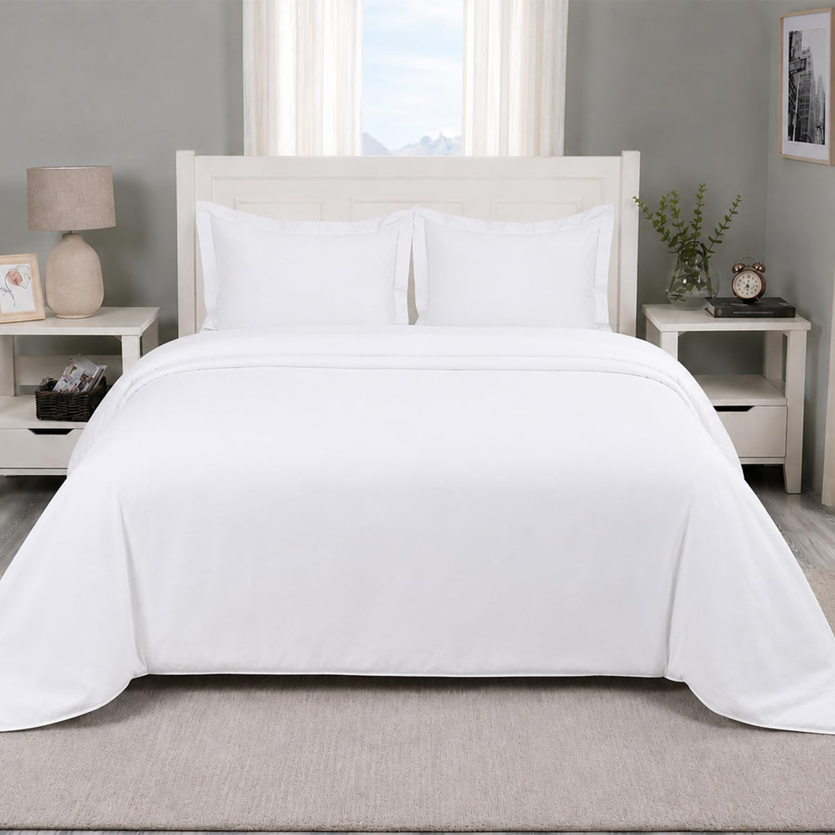 Carressa Linen King Duvet Cover - 100% Egyptian Cotton 600 Series King Size Cotton Duvet Cover (3 PC, White), Soft Cooling, Sateen Weave Comforter Protector, Hidden Zipper Closure & 7 Corner Ties
