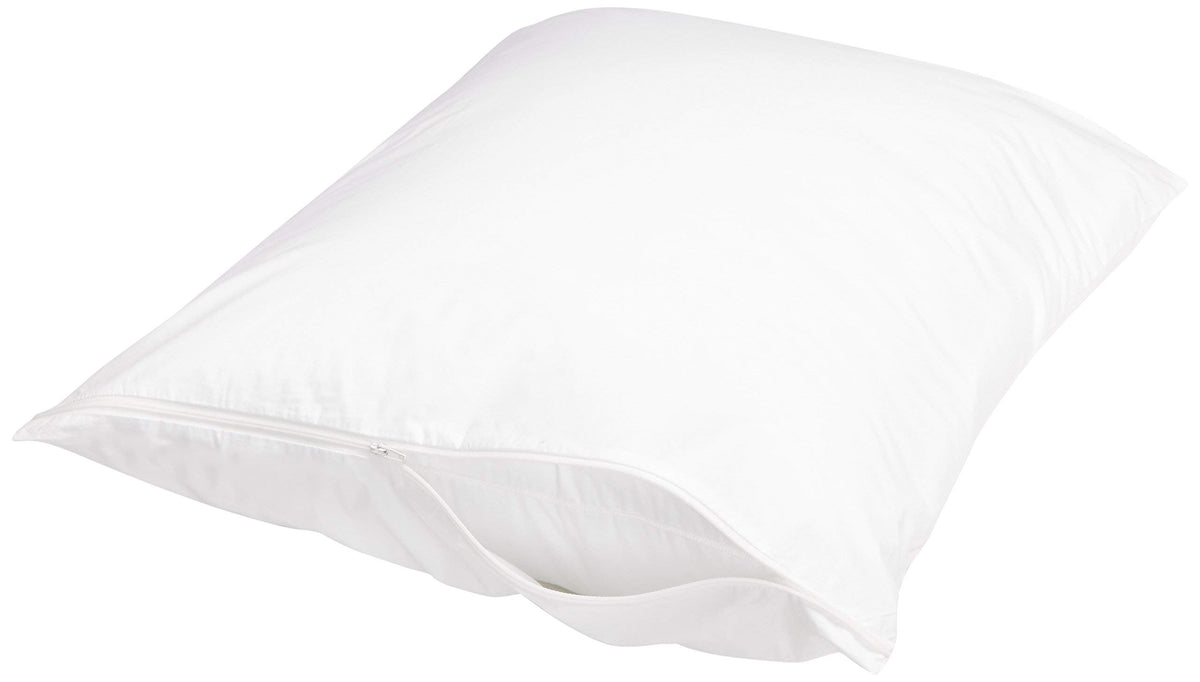 Amazon Basics King Pillow Protector with Zipper, Breathable 100% Cotton Hypoallergenic, Tight Weave, Machine Washable, White, 37 x 21 Inches, Pillows Not Included