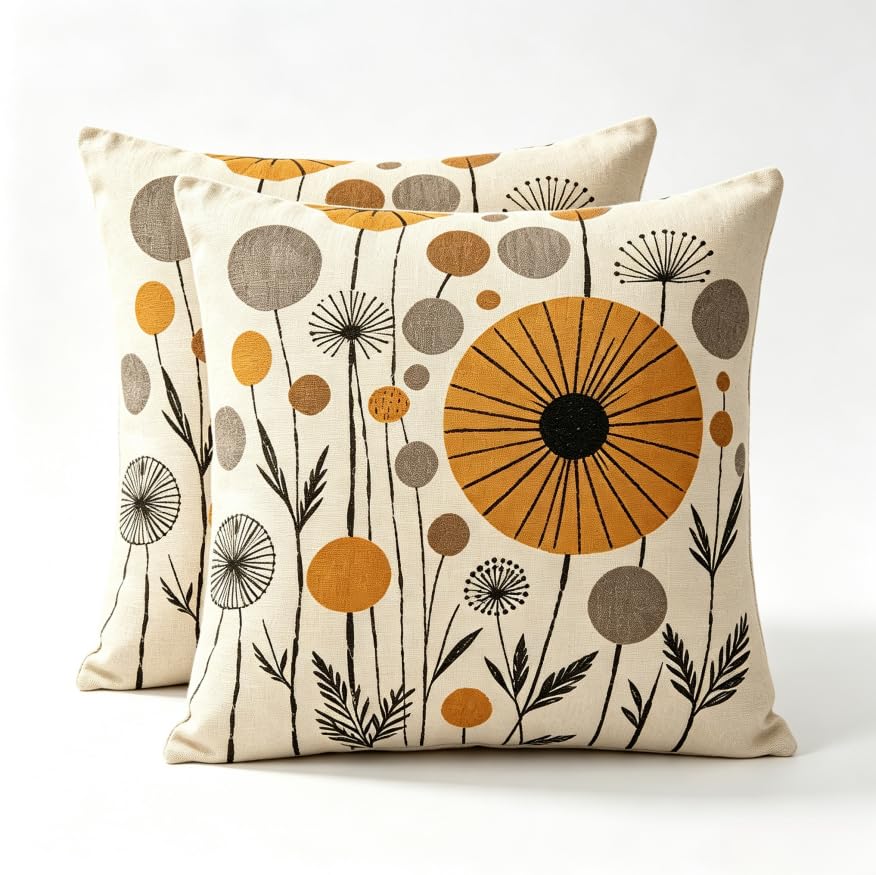 Decorative Throw Pillow Covers, Modern Abstract Brown Geometric Pattern, Set of 2，18x18 Pillows Linen Pillowcase，Modern Decorative Square Pillowcases for Sofa Couch Bedroom Living Room Car