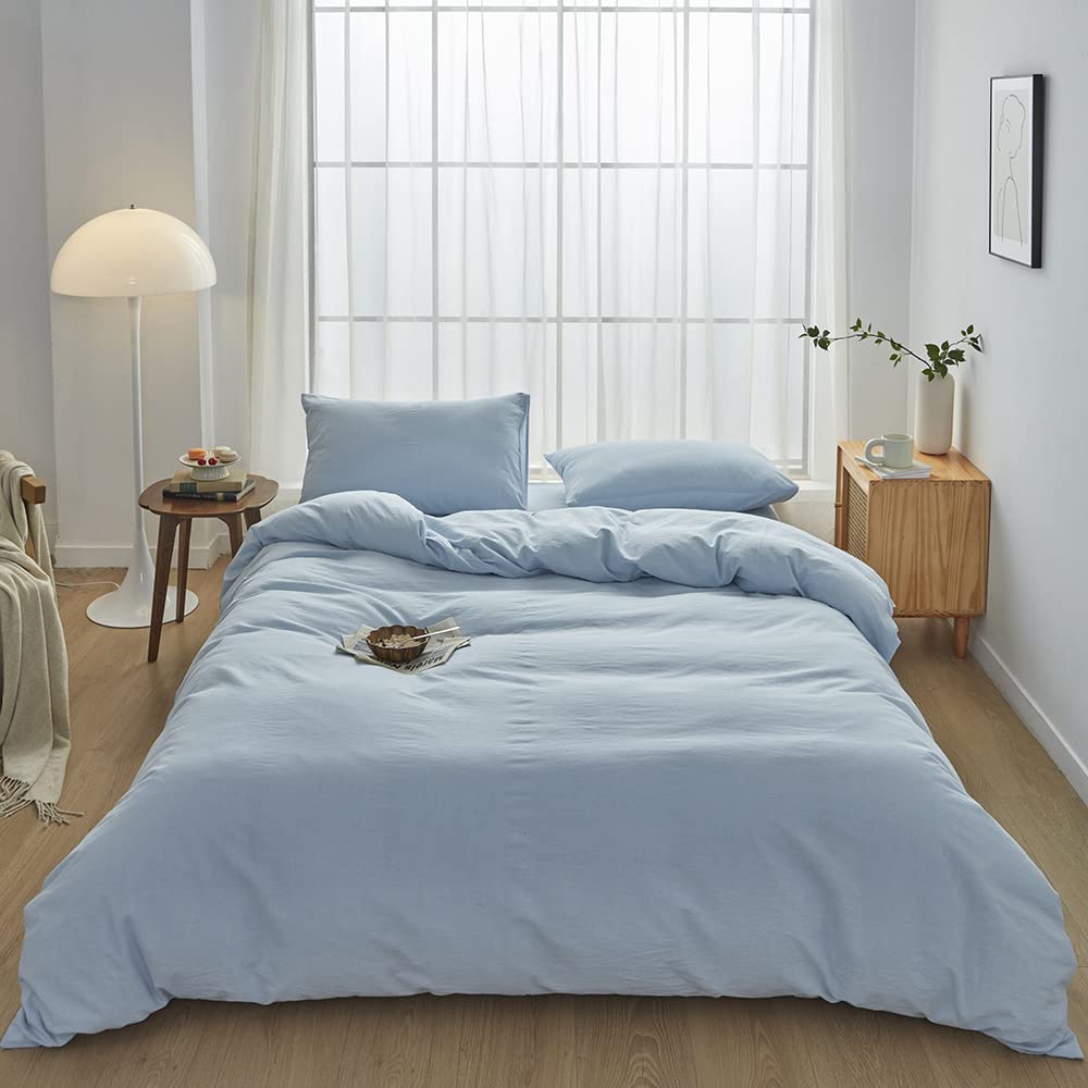 FACE TWO FACE Bedding Duvet Cover Set100% Washed Cotton Duvet Cover Linen Like Textured Breathable Durable Soft Comfy (Full, White)