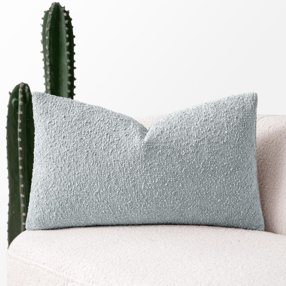 MIULEE Textured Boucle Lumbar Pillow Cover for Bed 12x20 Neutral