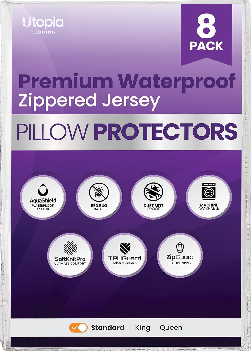 Set of 4 Pillow Protectors with Zipper Standard Size, Pillow Covers