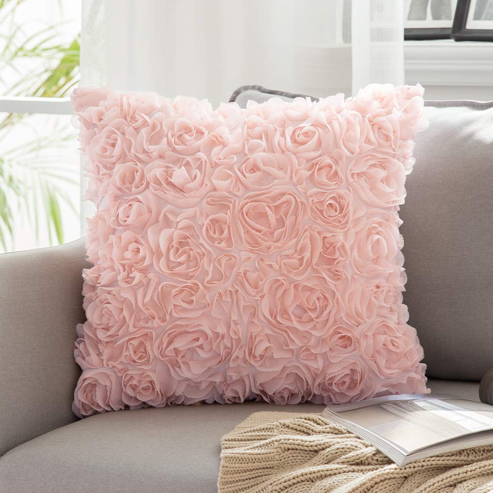 MIULEE Decorative Rose Flower Pillow Cover Pack of 1 Peach Pink 12x20 Inch