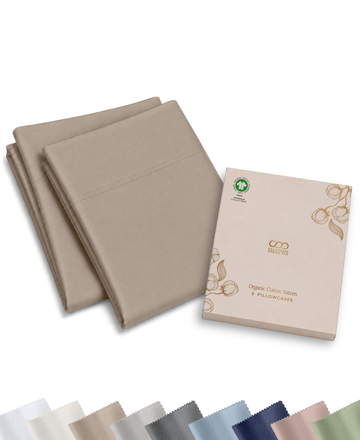 California Design Den 100% Organic Cotton Pillow Cases Standard Size, White