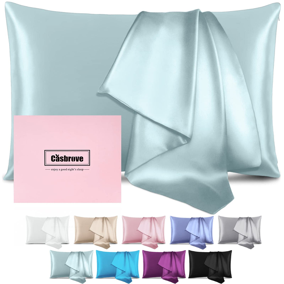 Silk Pillow Cases Mulberry Silk Pillowcases Soft Breathable Both Sided Natural Silk Pillowcase with Zipper Beauty Sleep Silk Pillow Cases 1 Pc for Gift (Standard, Cornflower Blue)