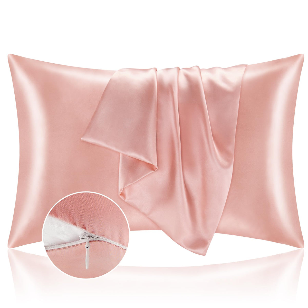 BEDELITE Zipper Satin Pillowcases, Standard Size 20"x26", Black, Set of 2