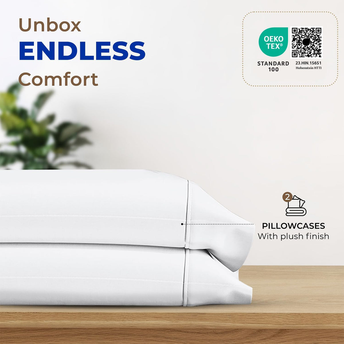 Thread Spread 100% Egyptian Cotton Pillow Cases Queen Size Set of 2 - Luxury 1000 Series Paradise Collection Queen Pillow Cases (White), Soft Cooling Sateen Hotel Egyptian Cotton Pillowcases