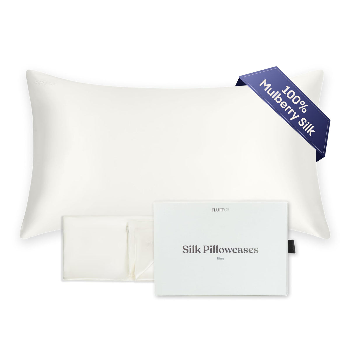 FluffCo 100% Pure Mulberry Silk Pillowcase - Queen 20 x 30 in, Silver