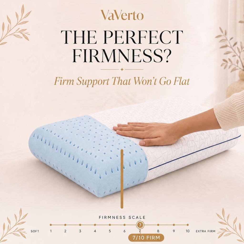 Vaverto Memory Foam Pillows - Cooling Firm Pillow - Standard Size 1-Pack